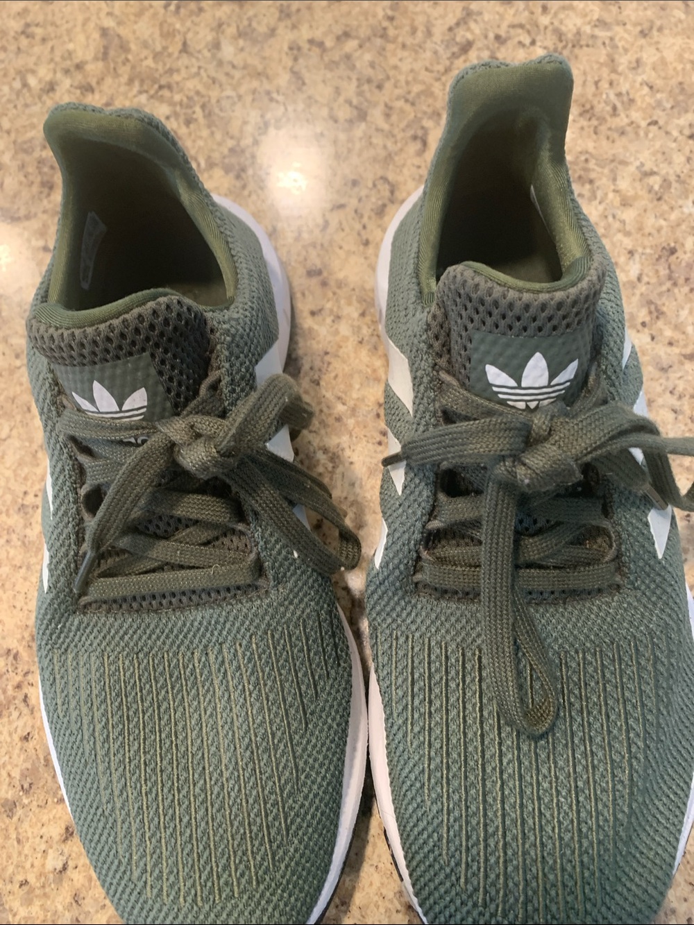 adidas Olive Green Athletic Shoes with White Stripes